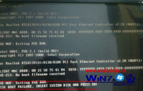 win7系统u盘安装电脑后开机提示DISK BOOT FAILURE的解决方法